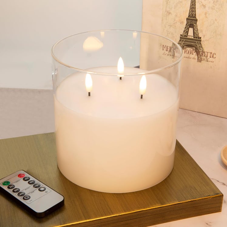  Eywamage 3-Wick Glass Flameless Candle 