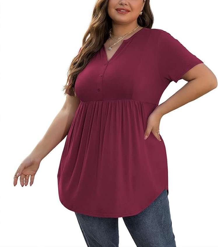 SHIJIALI Button-Up Tunic Top