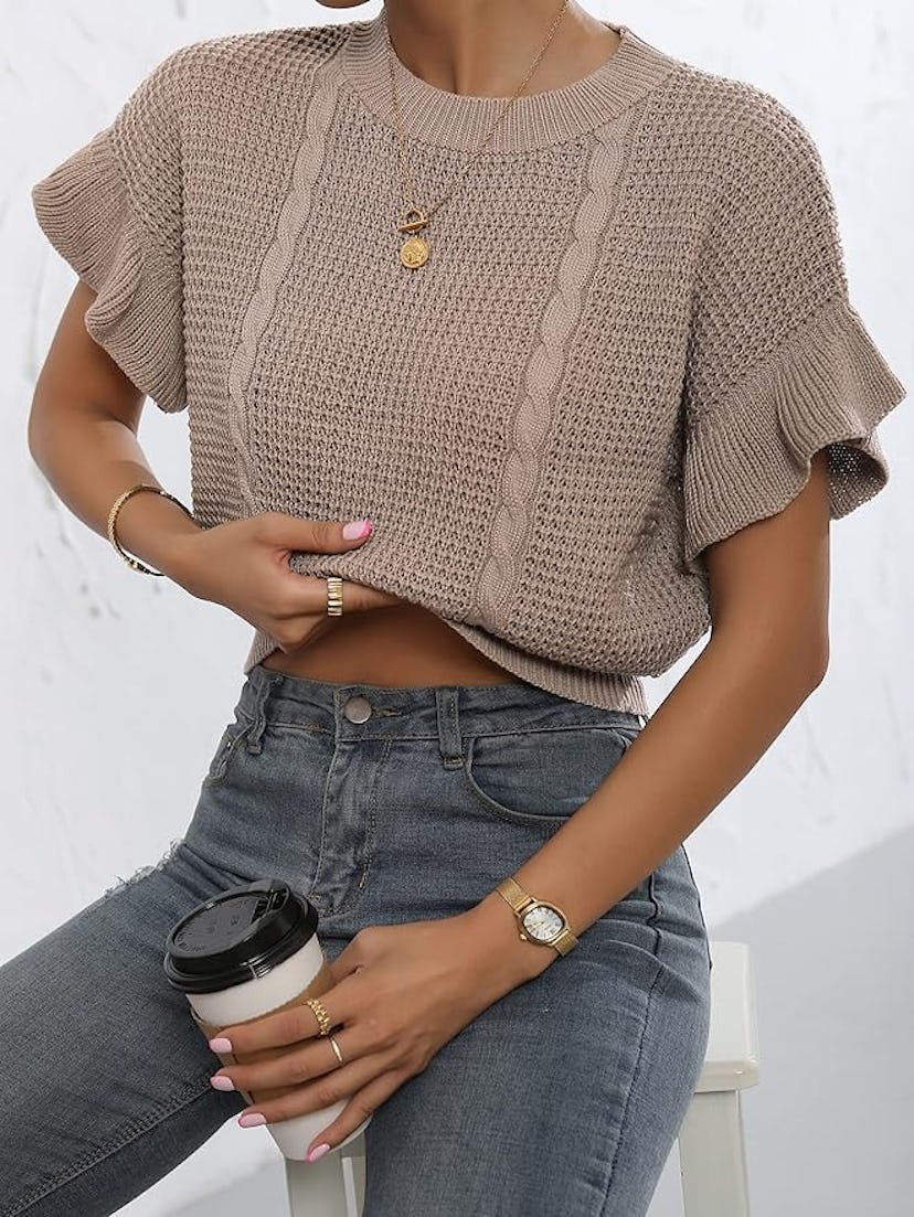 Verdusa Ruffled Short-Sleeve Sweater