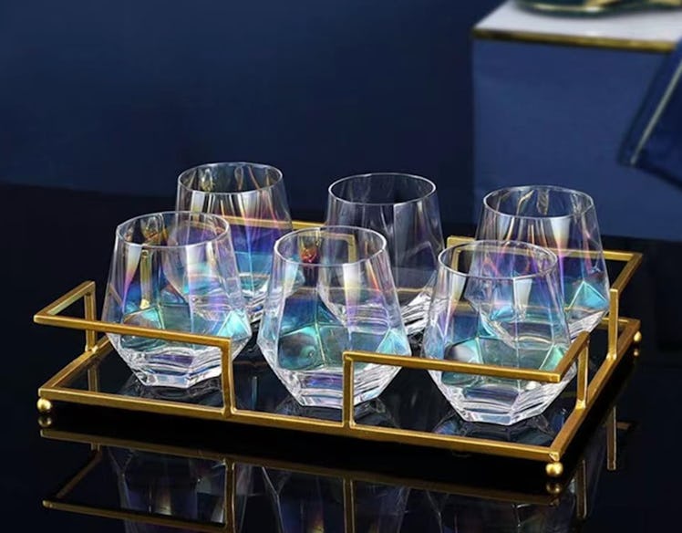 YUHANOER Diamond Stemless Wine Glasses (4-Pack)