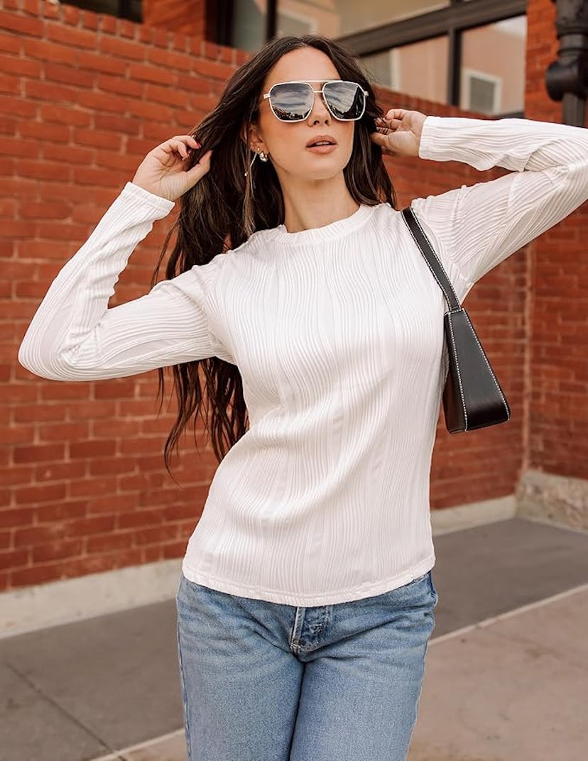 ZESICA Long Sleeve Textured Top
