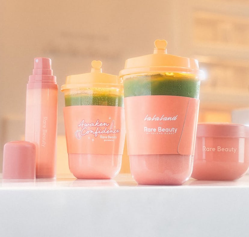 I tried the La La Land Cafe Rare Beauty Peach Matcha Latte.