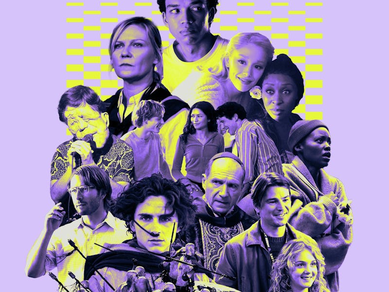 A collage of diverse characters from various media, set against a purple background with yellow grap...