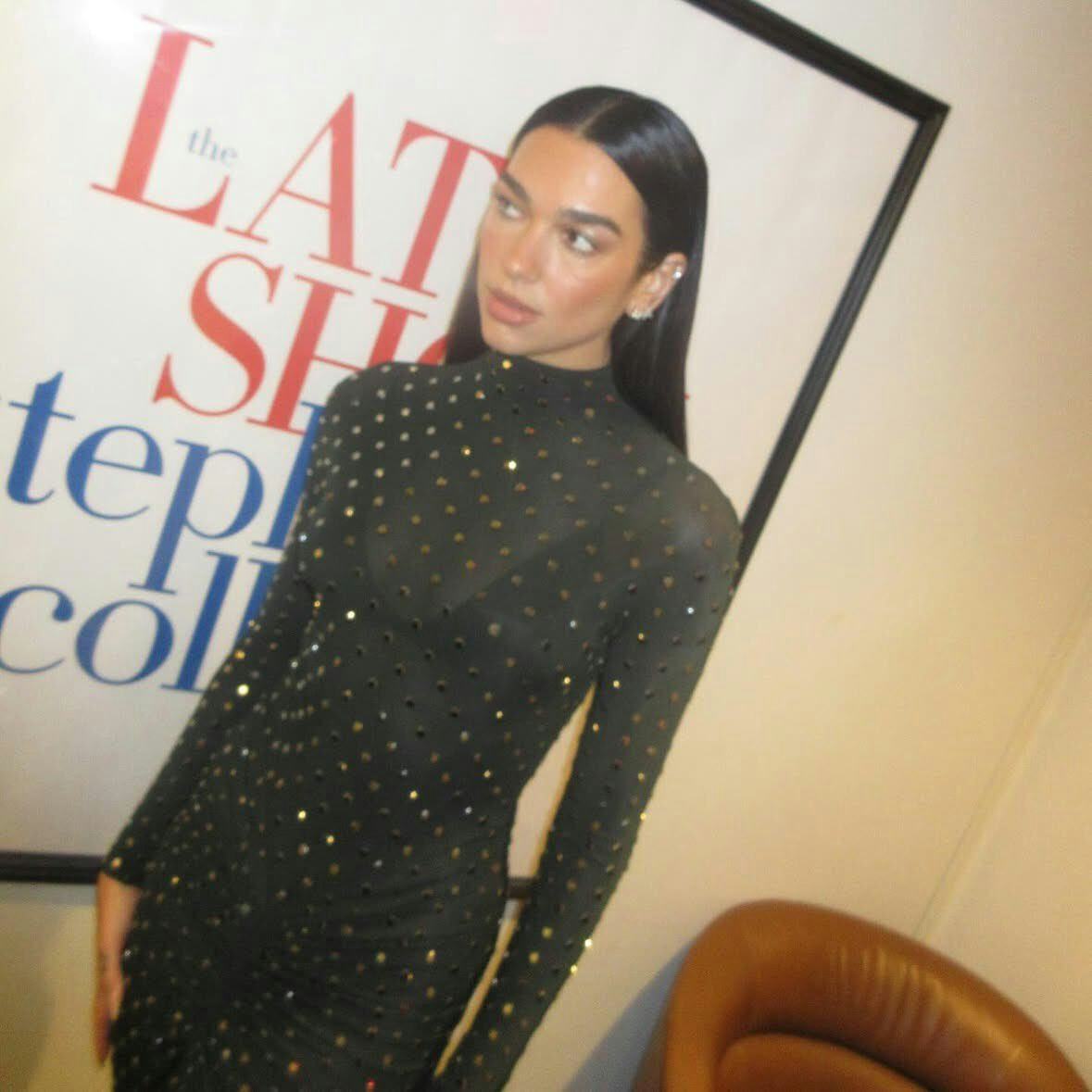 Dua Lipa wore a sheer LBD that exposed her bra on &lsquo;Late Show With Stephen Colbert.'