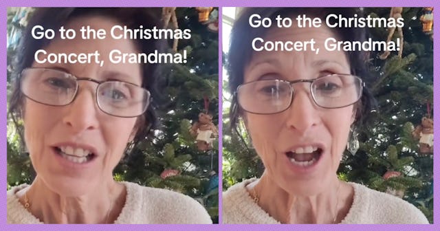 A grandparent standing in front of a Christmas tree. She advises estranged grandparents to continue ...