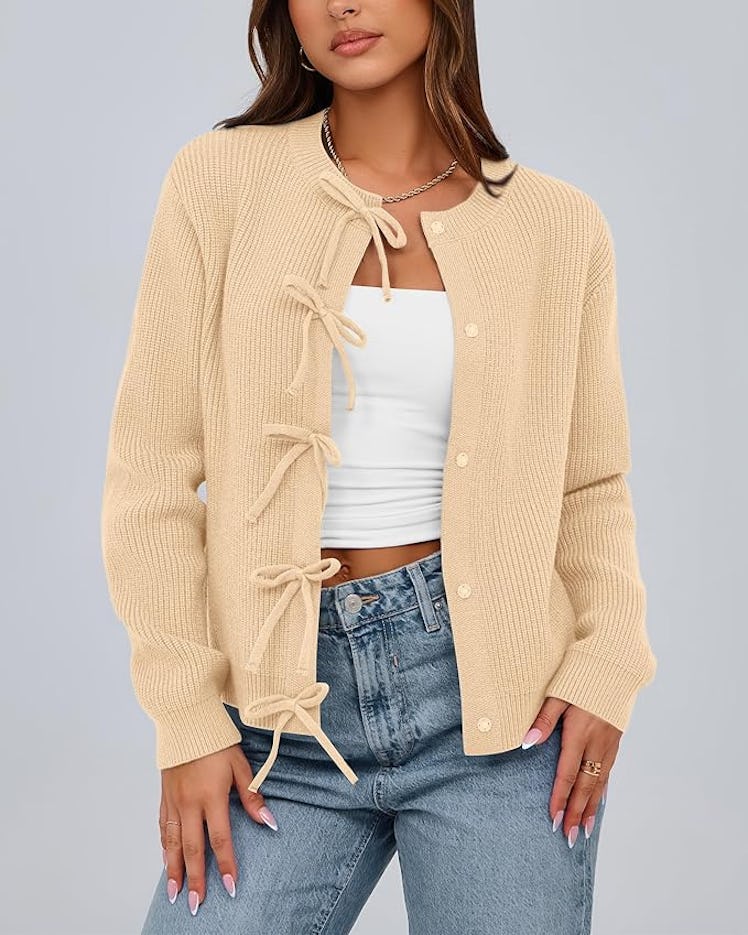 BTFBM Bow Knot Cropped Cardigan