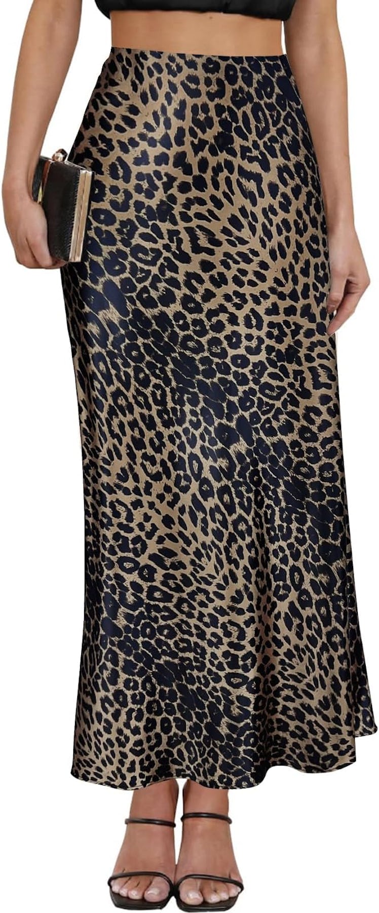 TEDDIFY Leopard Print Satin Maxi Skirt