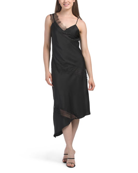 House of Harlow 1960 Satin Maxi Slip Dress With Lace Inserts