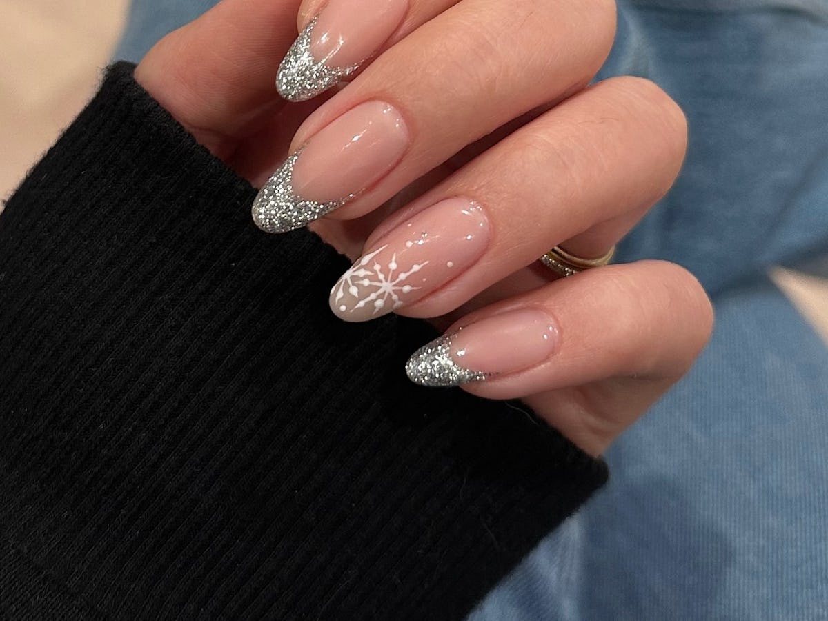 Frosted Winter Nails with Glitter Shine