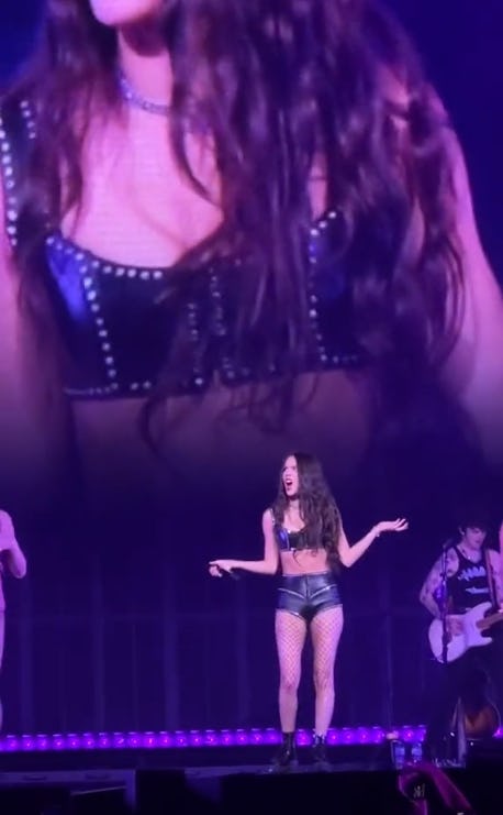 Olivia Rodrigo&rsquo;s black leather bustier top that almost had a wardrobe Malfunction.
