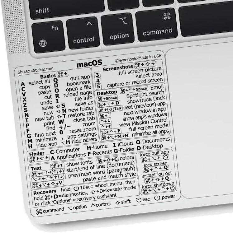 Synerlogic Mac OS Shortcut Cheat Sheet Sticker