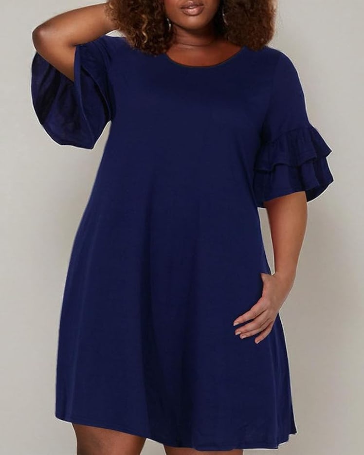 Nemidor Ruffle Sleeve Jersey Knit Dress