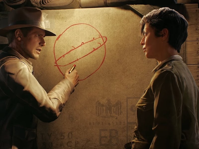 Indiana explains the great circle to companion Gina