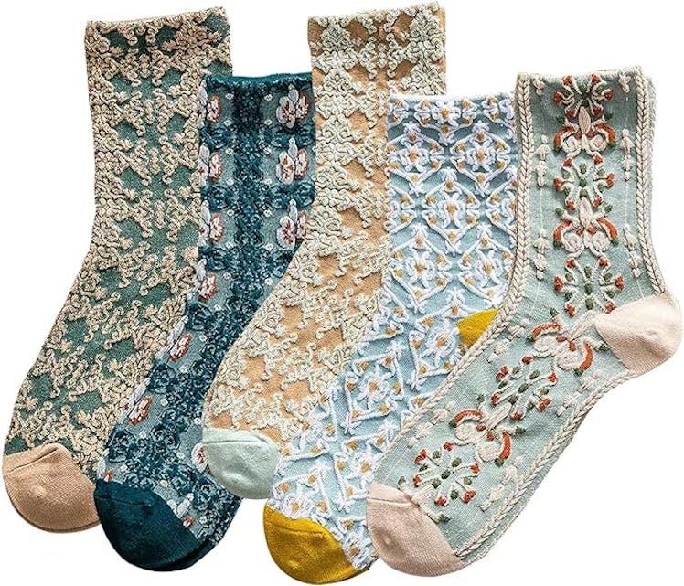 DXYAKY Floral Cotton Socks (5 Pairs)