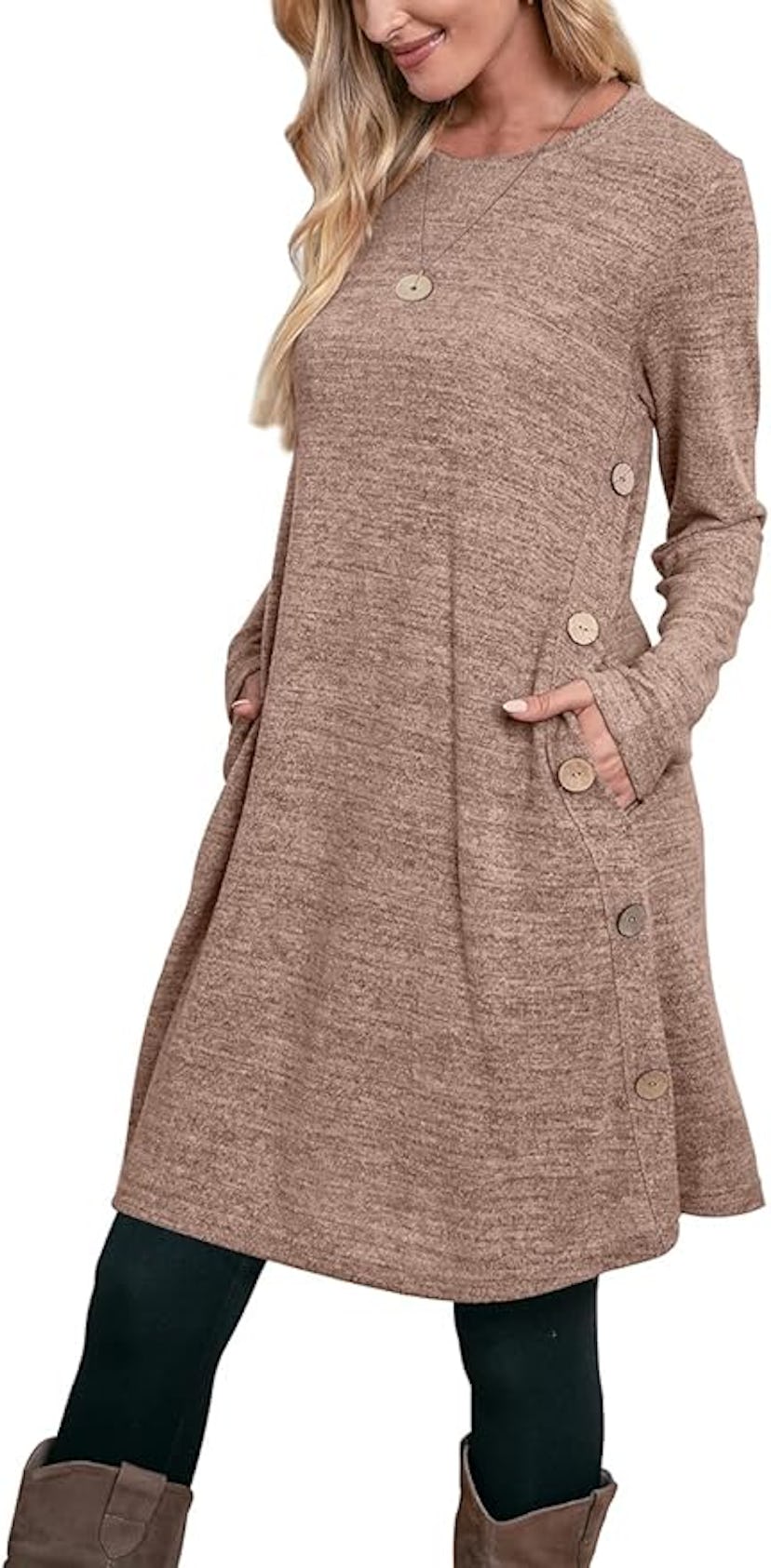 OFEEFAN Long Sleeve Tunic Dress