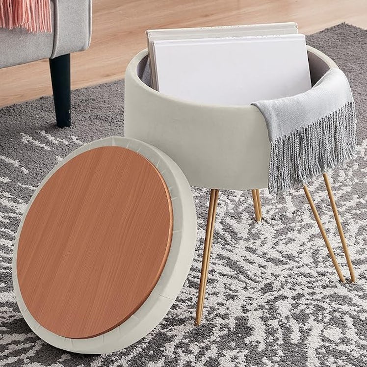 Ornavo Home Round Velvet Storage Ottoman