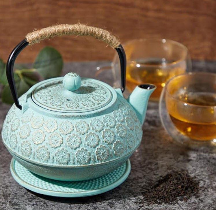 Juvale Light Blue Japanese Cast Iron Teapot (3-Piece Set)