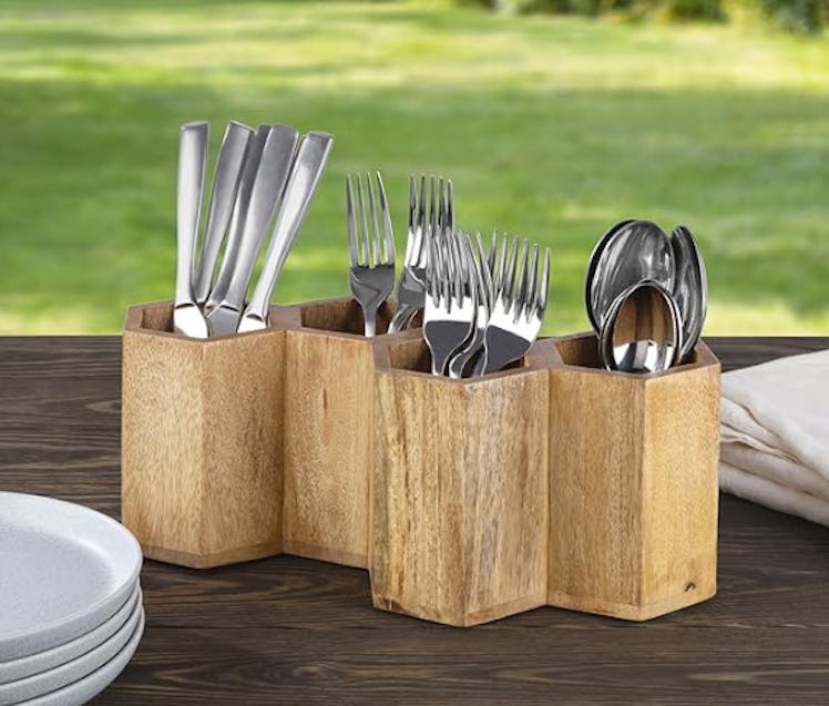 Gourmet Basics by Mikasa Hex Wooden Flatware Storage Caddy