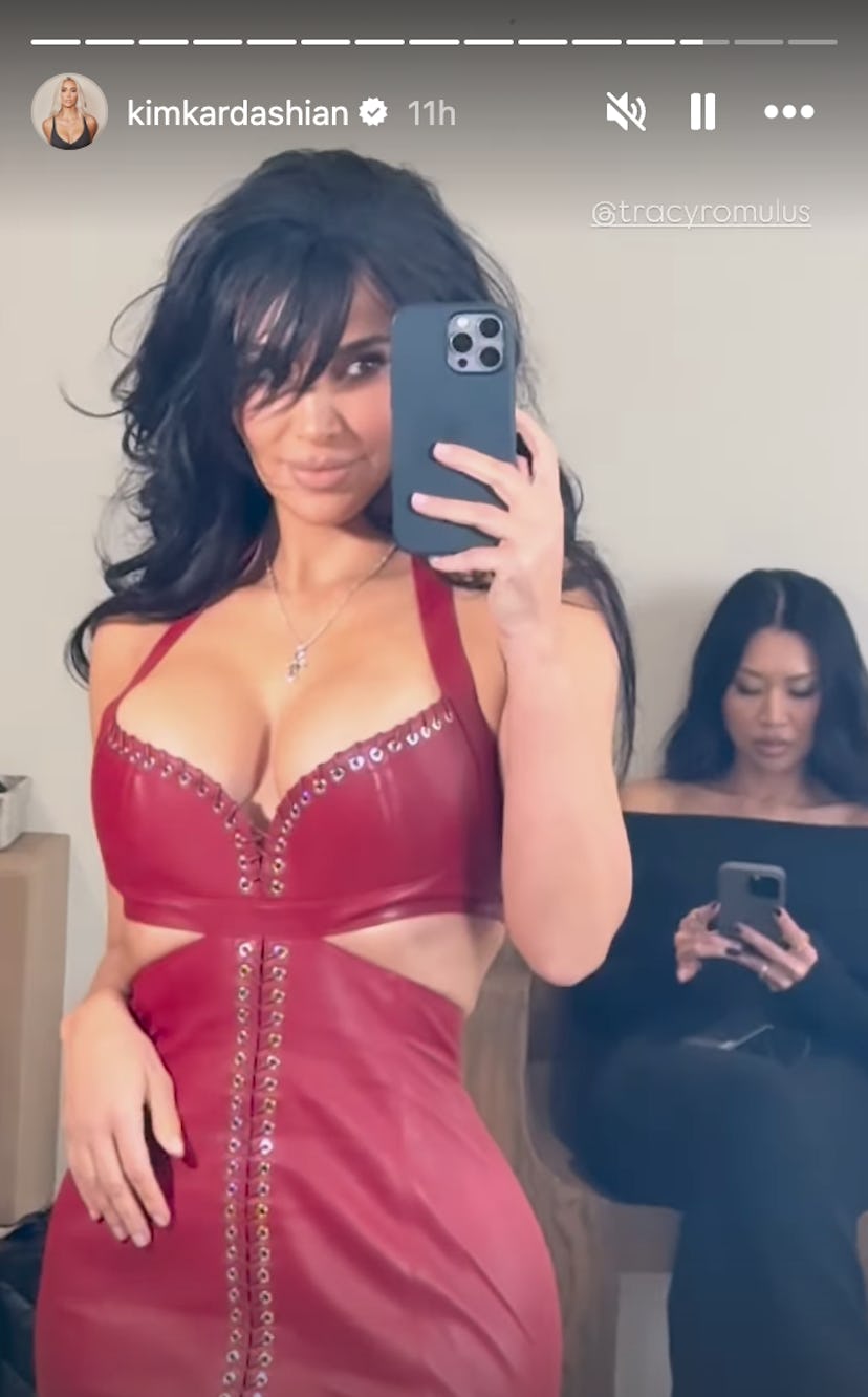 Kim Kardashian’s plunging cutout grommet dress was so Y2K.