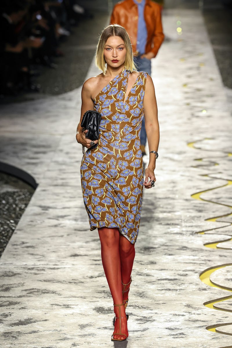 Gigi Hadid walks the runway at the Versace fashion show during the Milan Womenswear Spring/Summer 20…