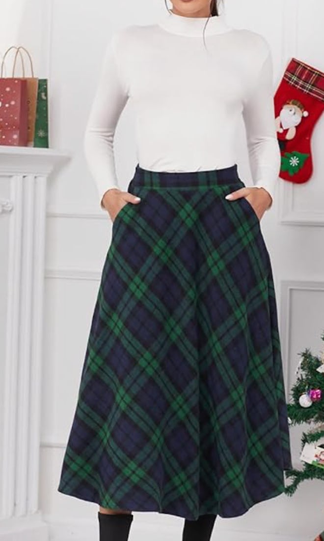 IDEALSANXUN Plaid Winter Skirt
