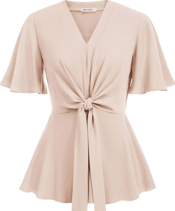 GRACE KARIN Front Tie Peplum Top