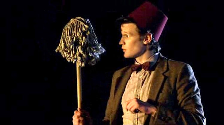 The 11th Doctor (Matt Smith) holding a mop in the 2010 'Doctor Who' episode "The Big Bang."