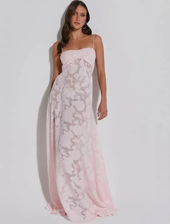 Lily Maxi Dress - Sheer Jacquard Maxi Dress in Pink
