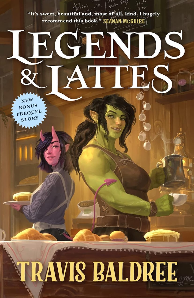 Cover of 'Legends & Lattes' by Travis Baldree, a feel-good book