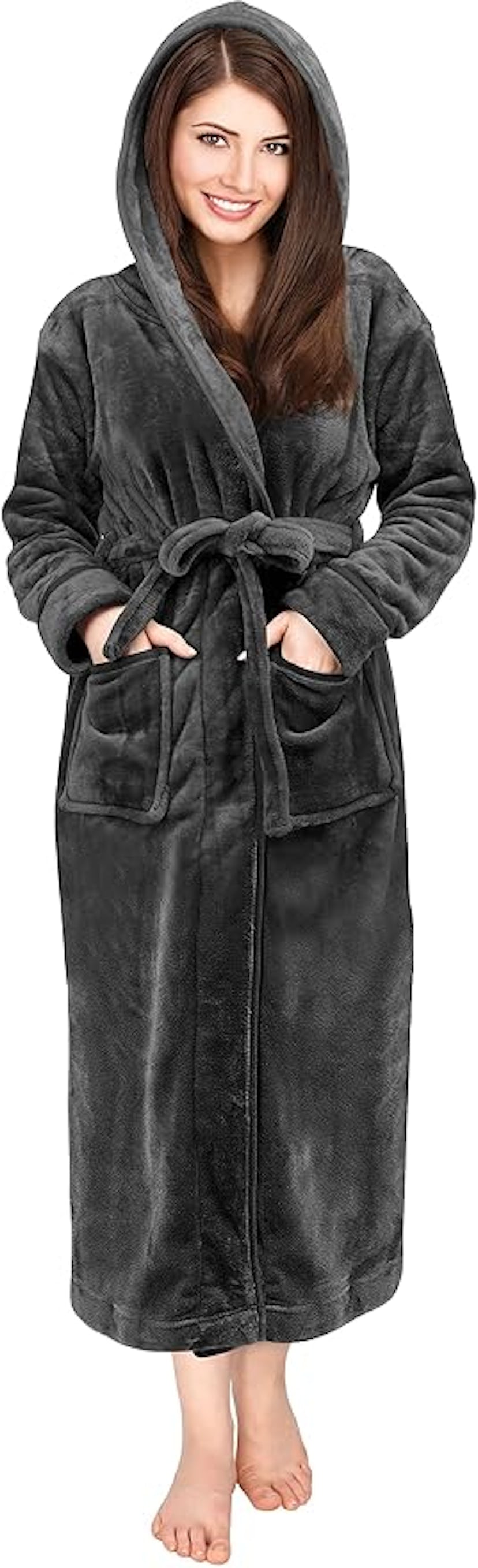 NY Threads Women's Fleece Hooded Bathrobe Plush Long Spa Robe