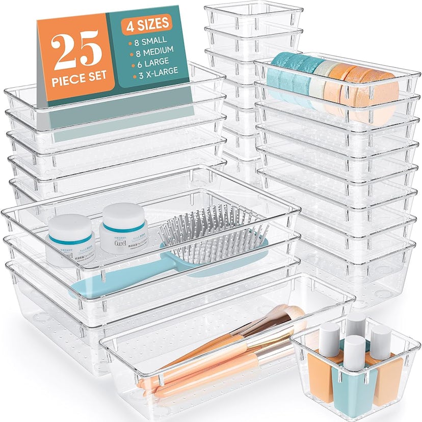 WOWBOX Clear Plastic Drawer Organizers (25 Pieces)