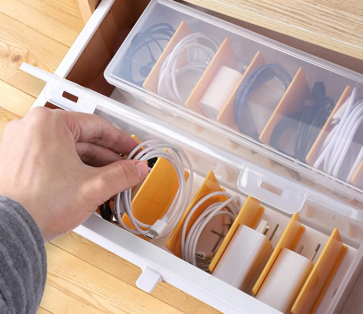 PAVSTINE Clear Cable Organizer Box With Lid