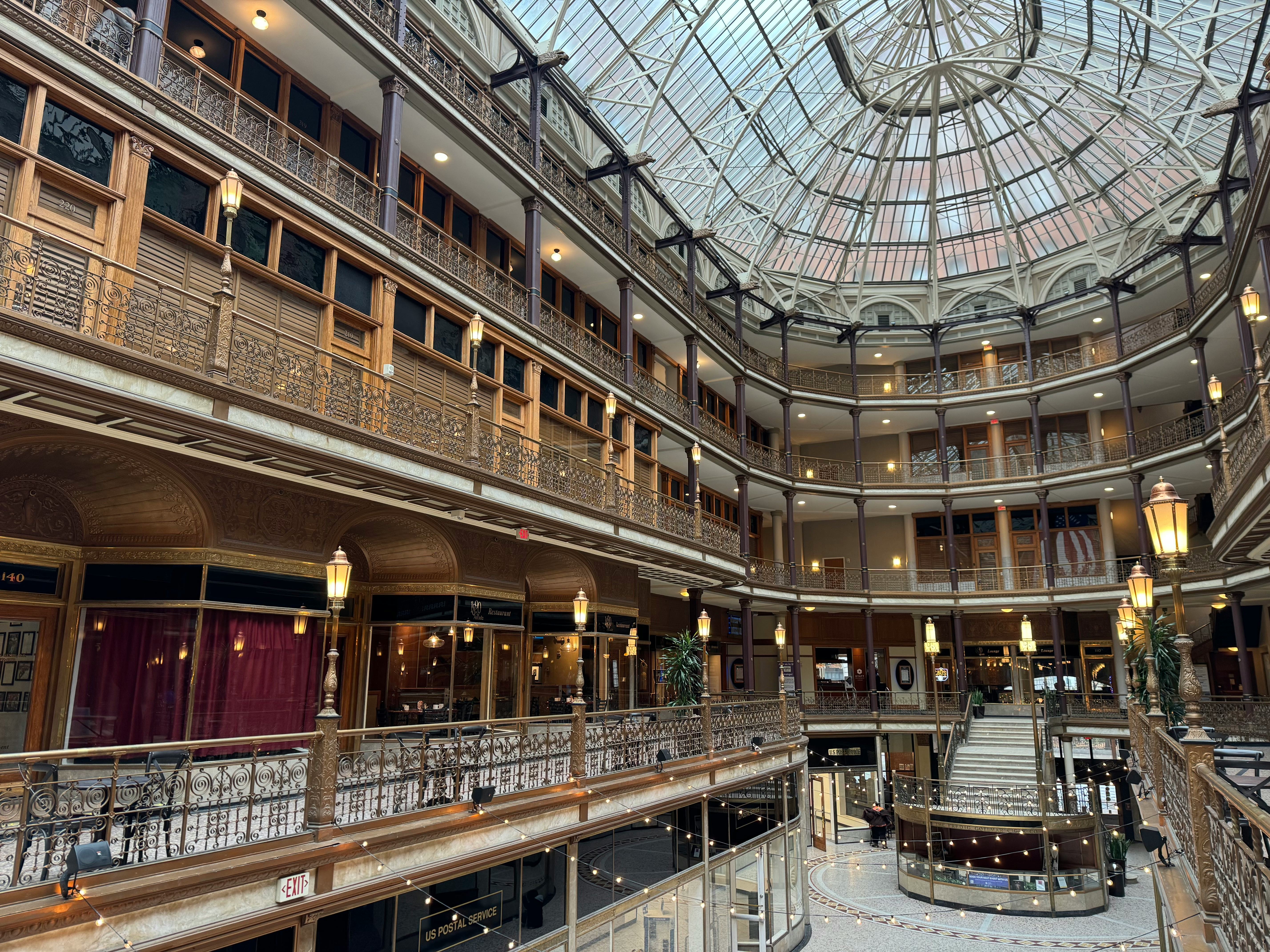 An interior photograph of the Arcade in Cleveland, Ohio