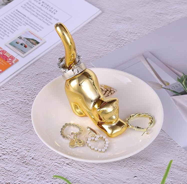 suruim Gold Cat Ring Holder Dish