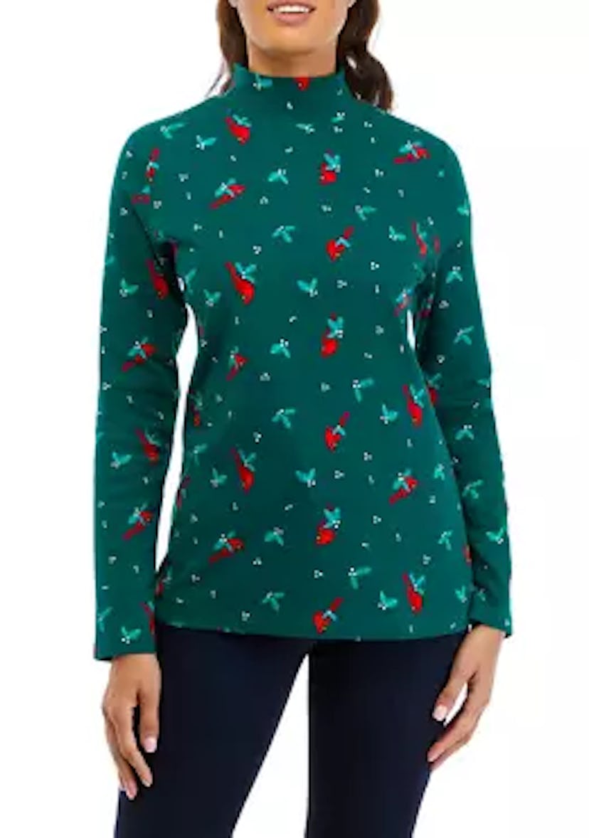 Kim Rogers Women's Printed Mock Neck Top