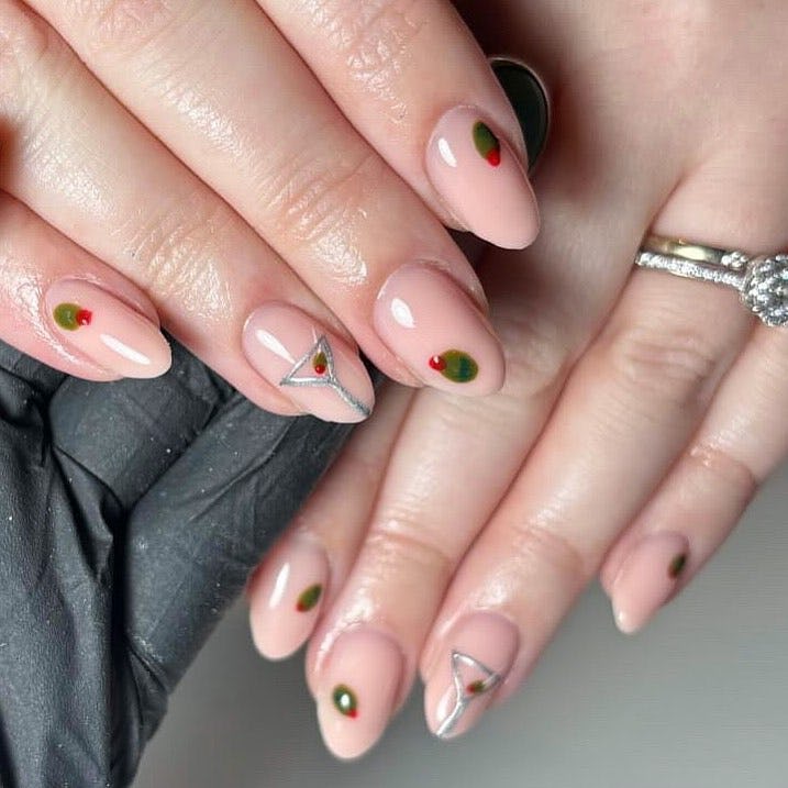 Try dirty martini-inspired nails for New Year&rsquo;s Eve 2024.