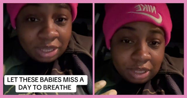 A woman with a pink Nike beanie speaks directly to the camera, highlighting a serious topic. Text ov...