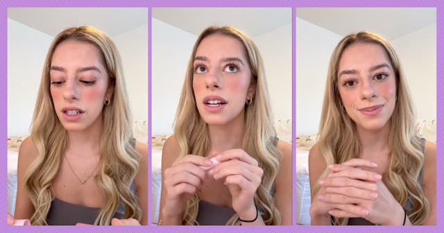 A collage of three images featuring a young woman with long, wavy blonde hair. She expresses various...