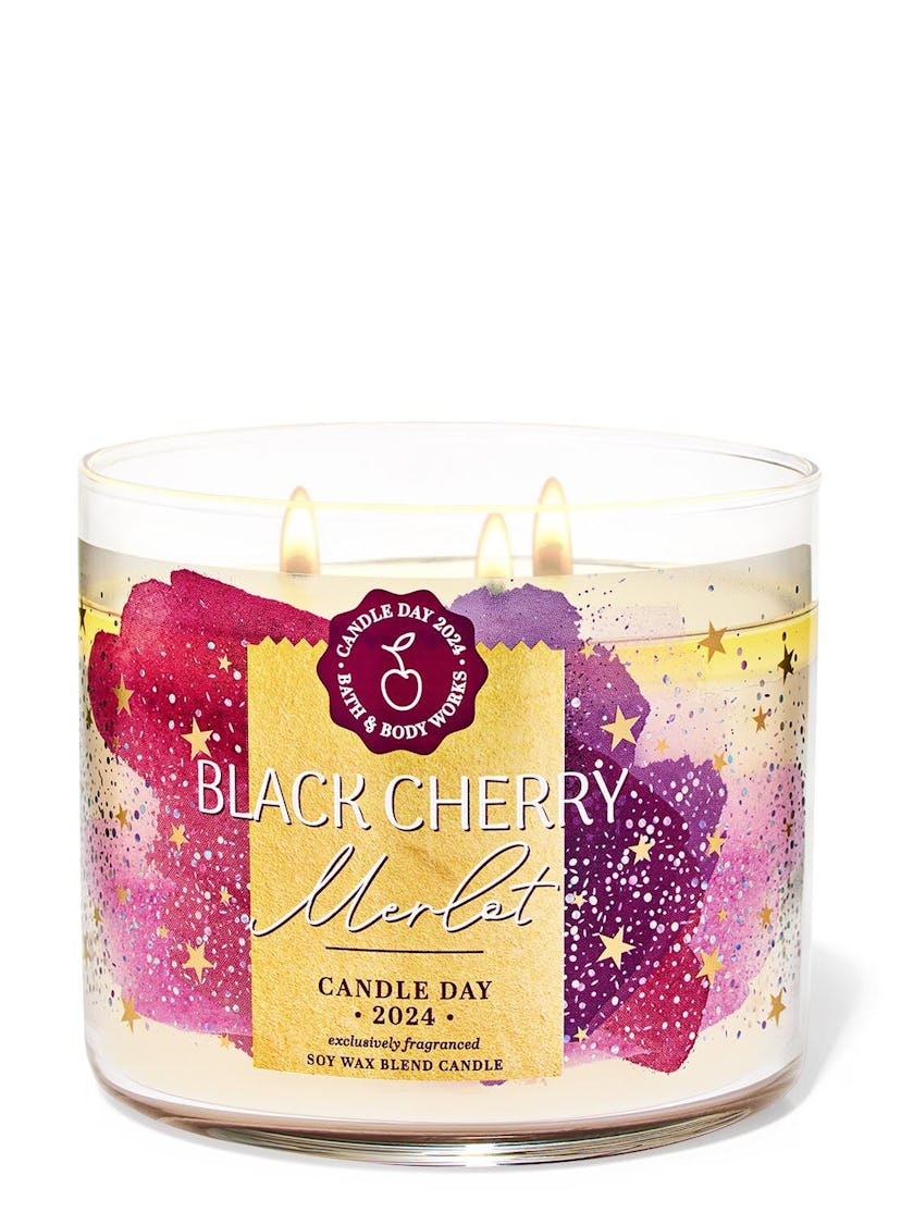 black cherry merlot three wick candle in exclusive candle day 2024 sale packaging