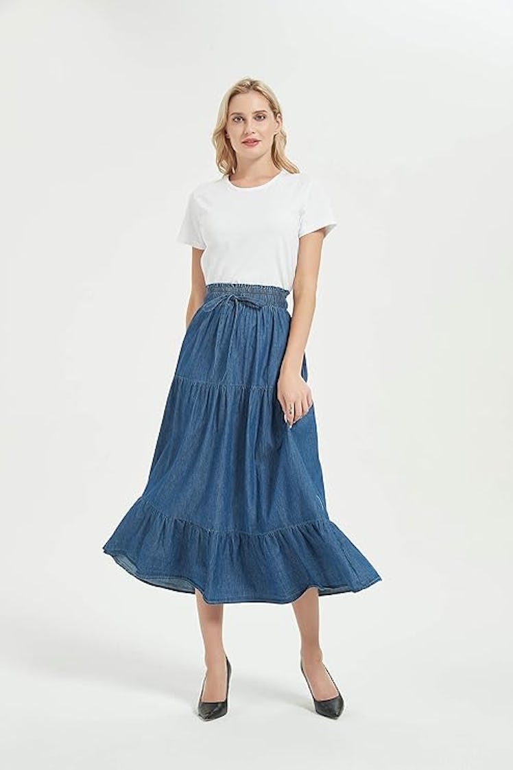 Tronjori Denim A-Line Skirt