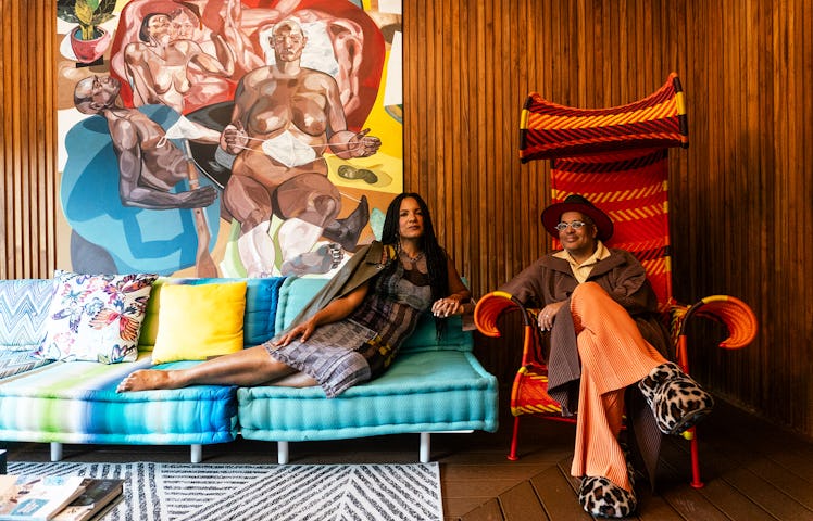 Art collectors Janine Sherman Barrois and Lyndon J. Barrois Sr. at their Los Angeles home, with a pa...