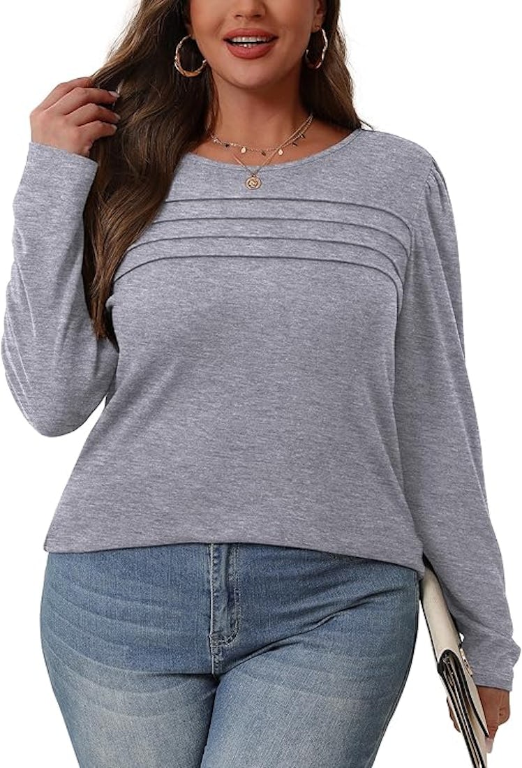 OFEEFAN Pleated Long Sleeve Top