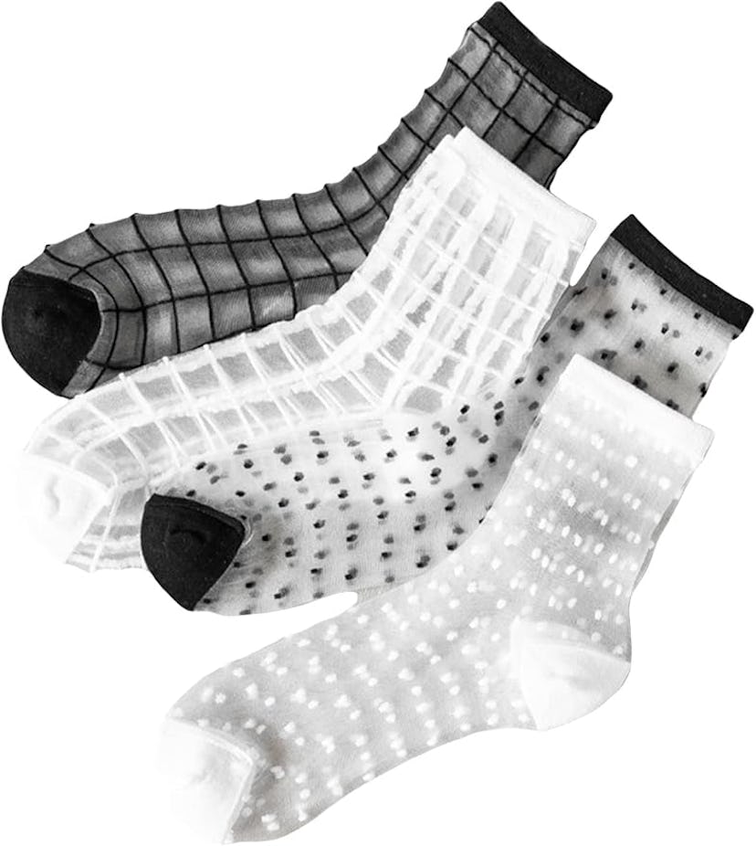 GORGLITTER Sheer Mesh Patterned Socks (4 Pairs)