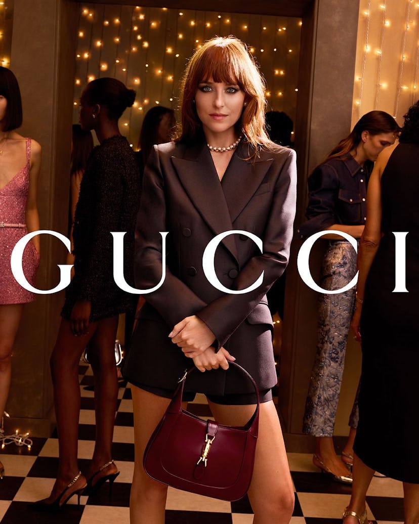 Dakota Johnson stars in the Gucci Gift holiday campaign.