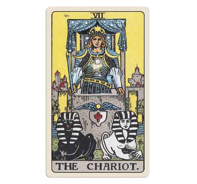 Your December 2024 tarot reading includes the major arcana card The Chariot.