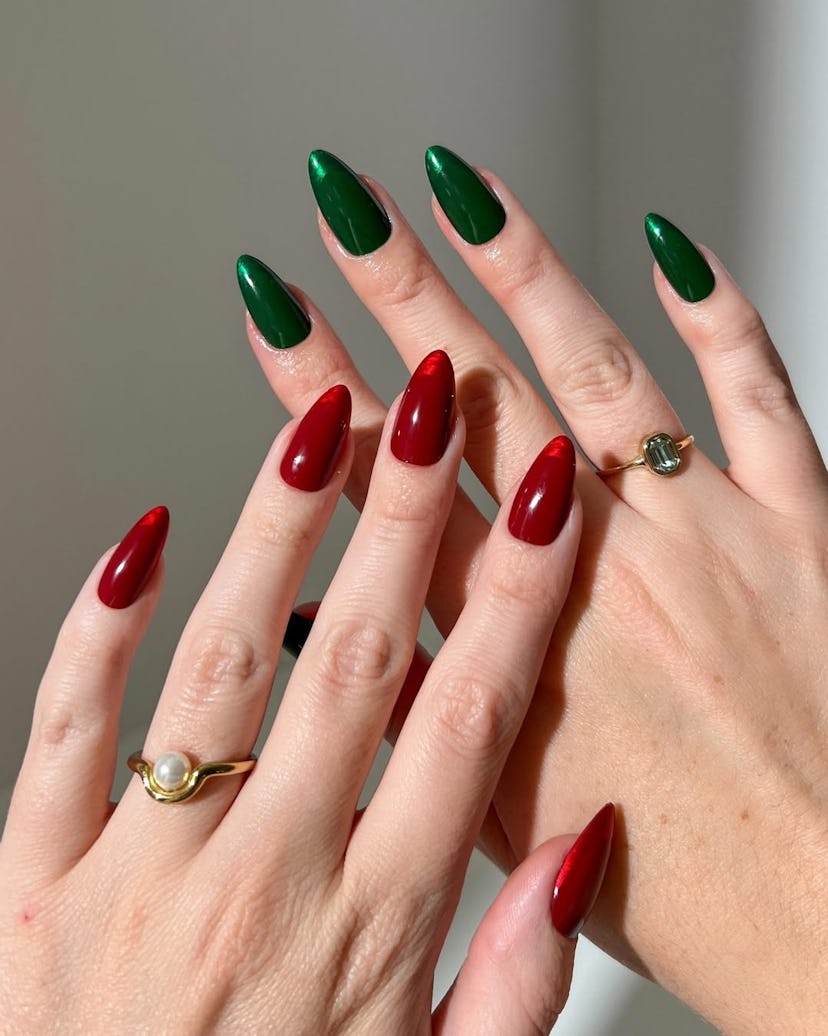 Try red and green gemini nails for Christmas 2024.