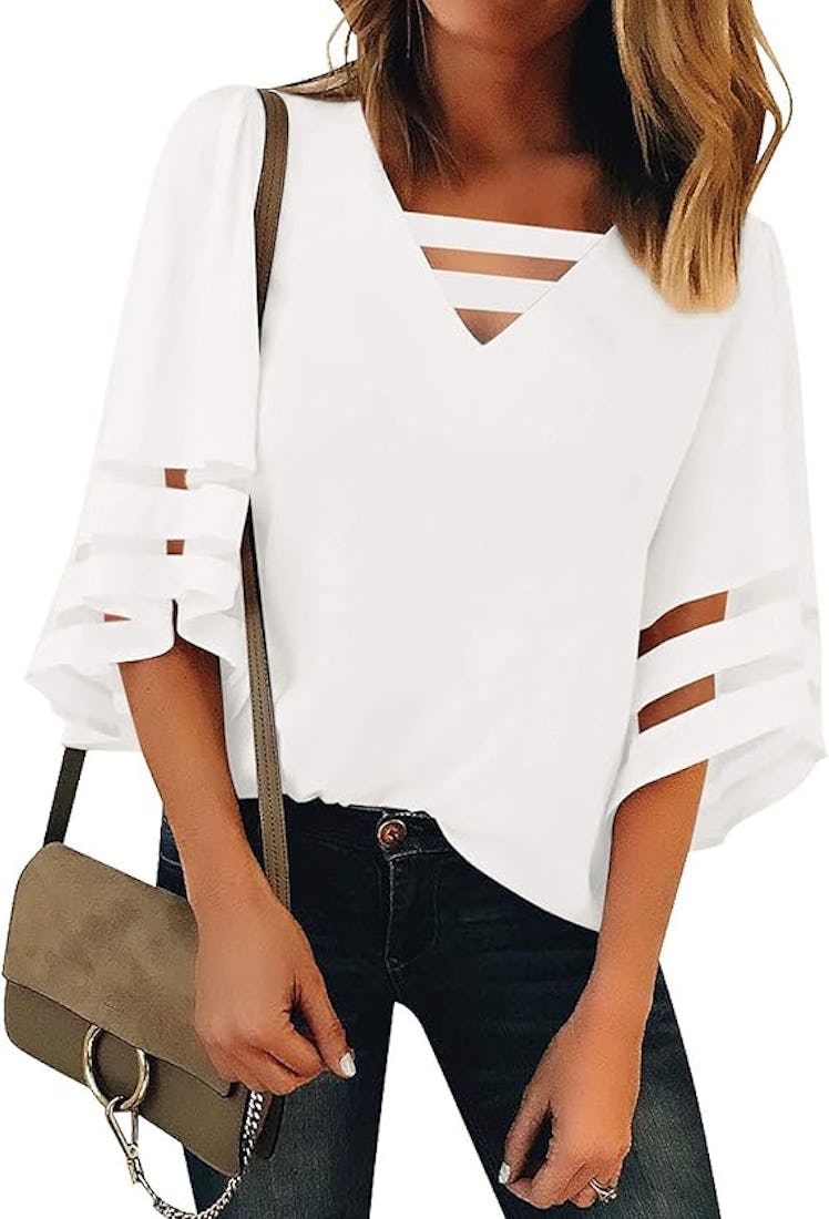 luvamia Casual Strappy V-Neck Blouse