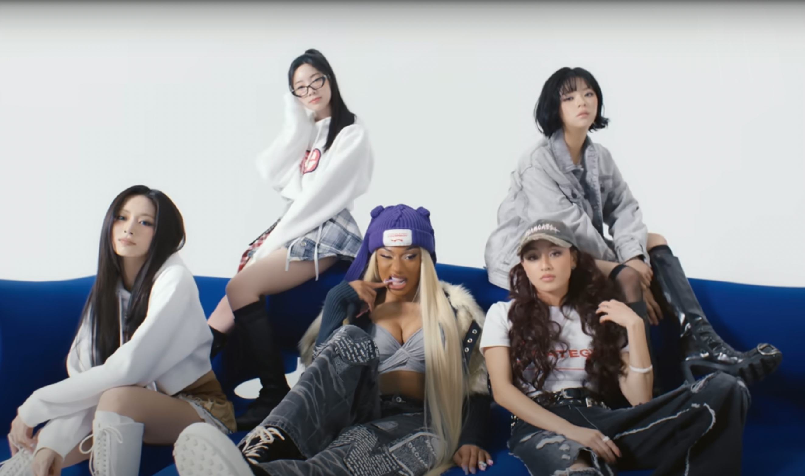 TWICE and Megan Thee Stallion in the &ldquo;STRATEGY&rdquo; music video.