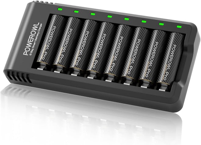 POWEROWL Goldtop Rechargeable AA Batteries & Charger (8-Pack)
