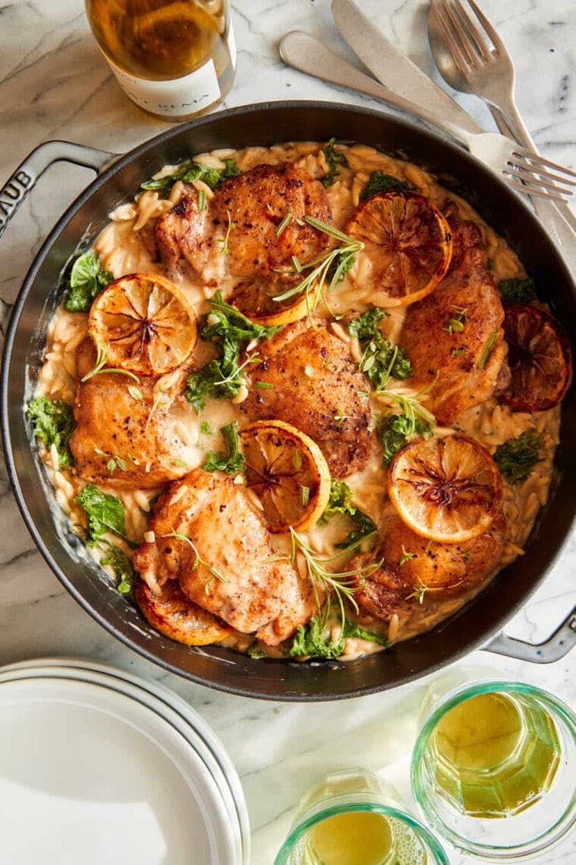 One-pot lemon chicken orzo, a delicious at-home Valentine's Day dinner idea